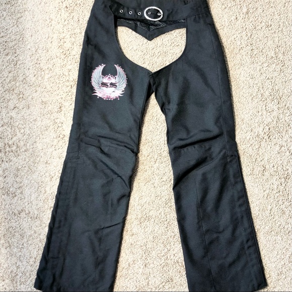 Speed and strength black/pink w/bling motorcycle jacket & matching chaps - Picture 4 of 16